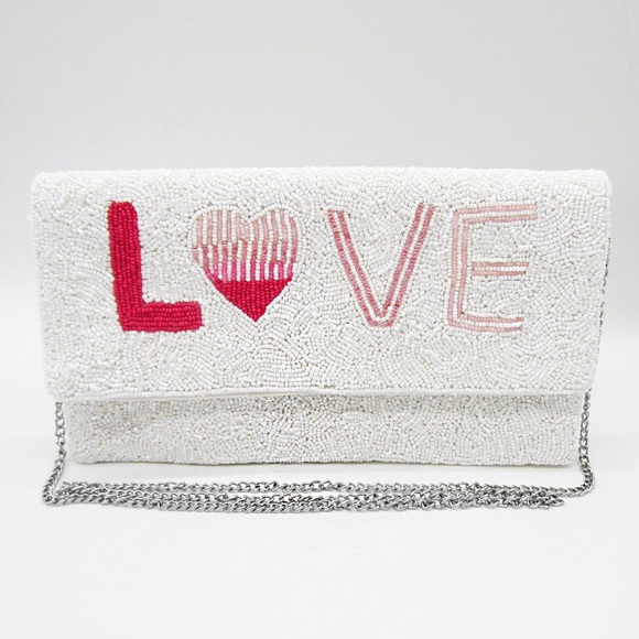FASHNZFAB Love Message Seed Beaded Clutch / Crossbody Bag  Love Message Seed Beaded Clutch / Crossbody Bag